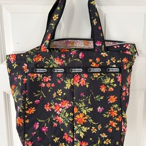 LeSportsac Black Tote with Vibrant Floral Design